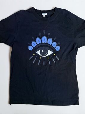Kenzo Black Short-Sleeve Tee with Blue Eye Graphic